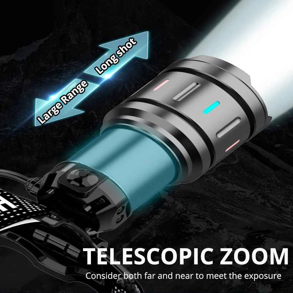 Super Powerful LED Headlamp – IR Sensor, USB-C Rechargeable, Long-Range Head Torch for Camping & Fishing