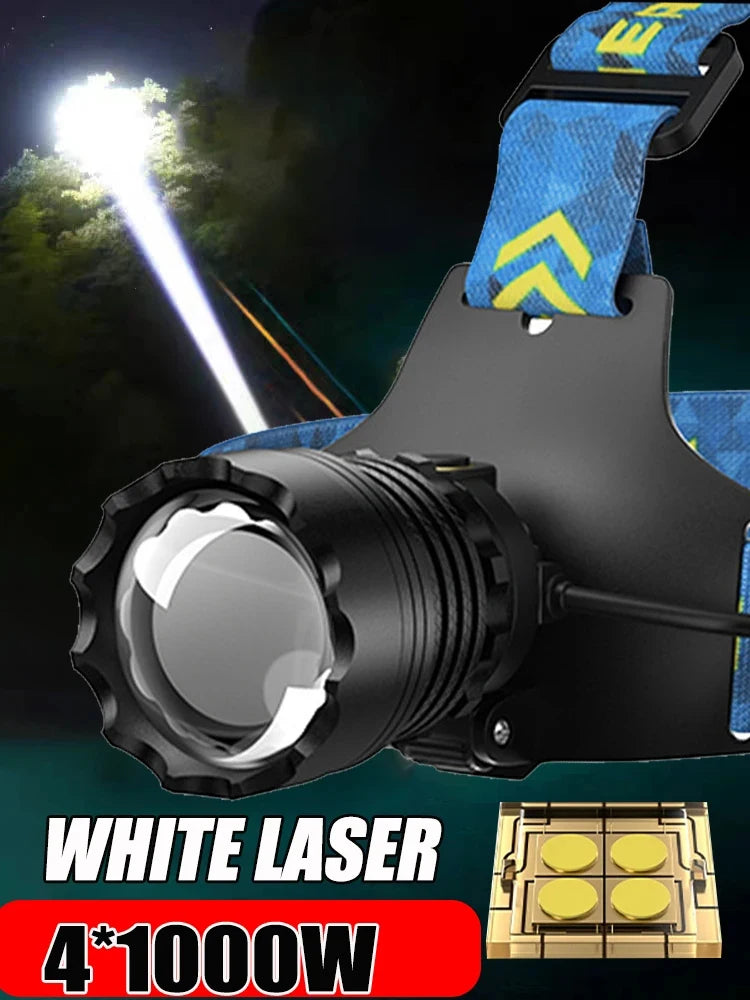 300000000LM Upgrade 4*White laser Headlamp Fishing Headlight 18650 Battery Flashlight USB Rechargeable Head Lights Torch Lantern