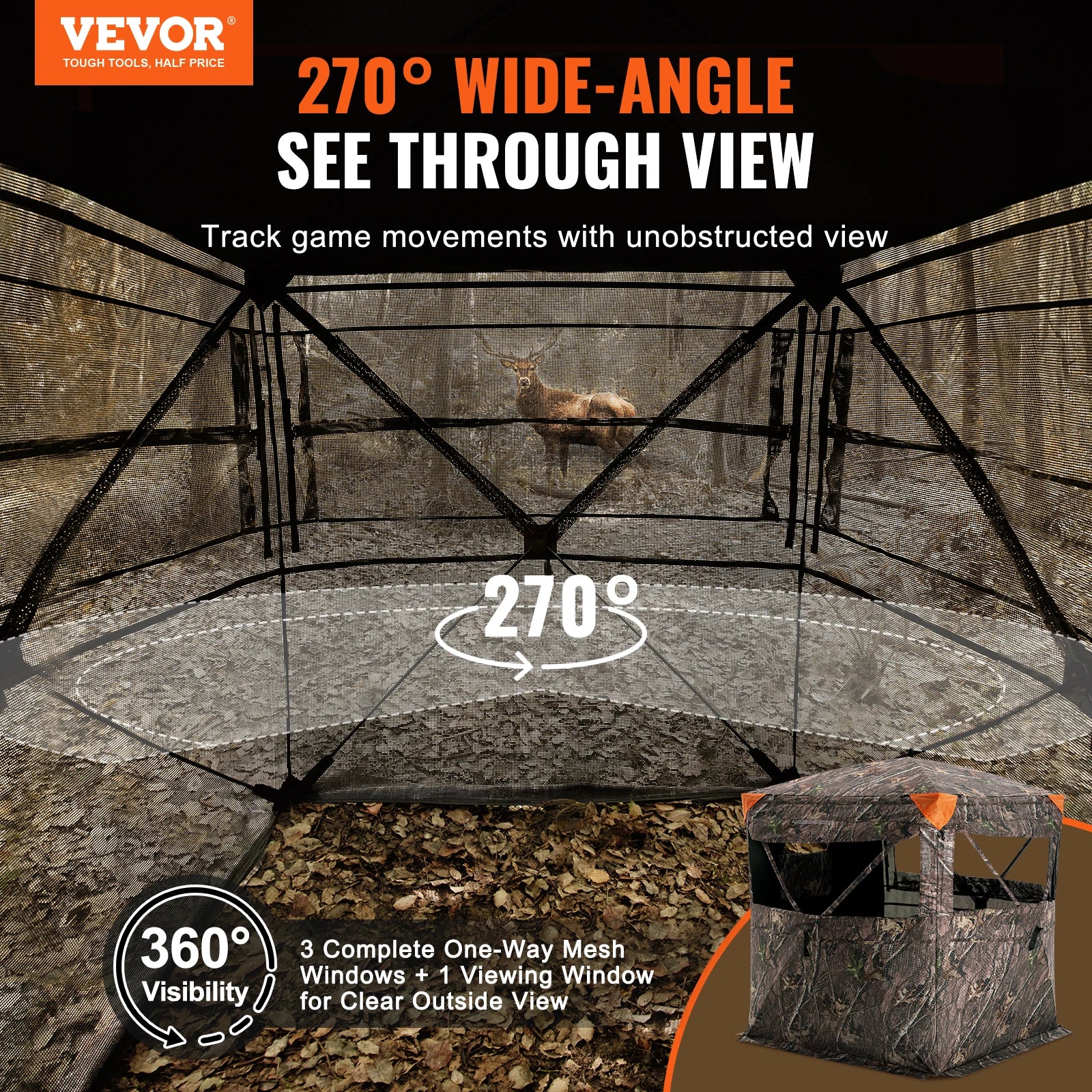 SucceBuy Hunting Blind 270° See Through Ground Blind 1-2 Person for Hunting See Through Mesh for Turkey and Deer Hunting