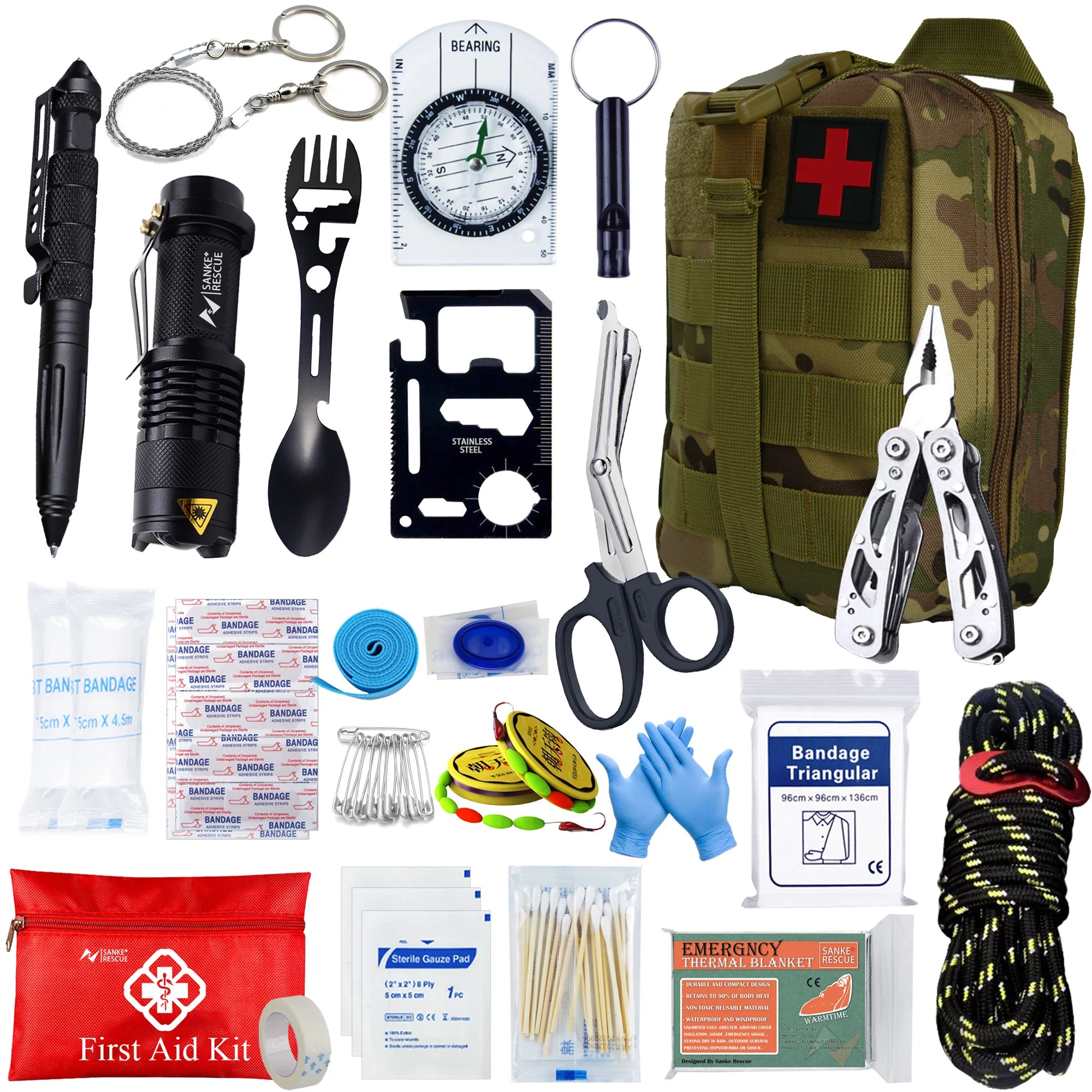 Survival First Aid Kit Survival Full Set Outdoor Gear Emergency Kits Trauma Bag Camping Hiking