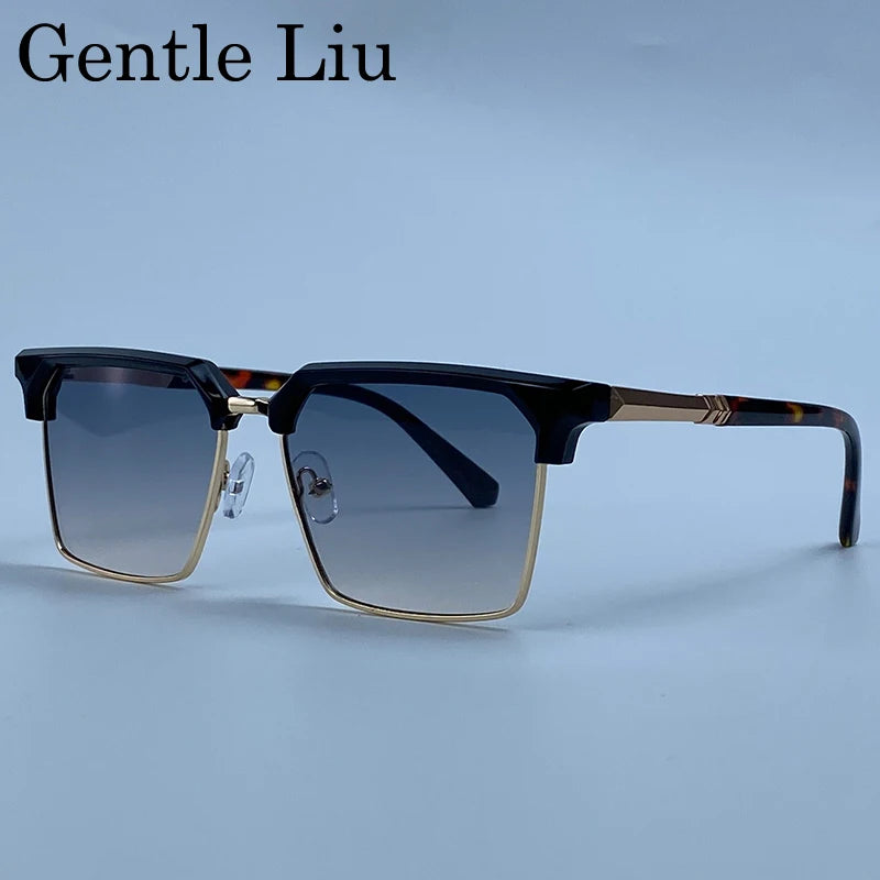 GENTLE LIU FY-99270 Square Sunglasses – Alloy Frame, UV400 Gradient, Steampunk Style
