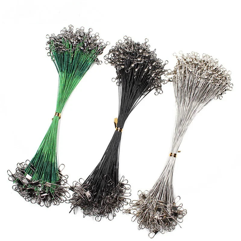 Anti Bite Steel Fishing Line Steel Wire Leader With Swivel Fishing , Leash Fishing Wire 15cm 20cm 30cm