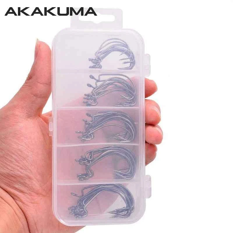 50pc High Carbon Steel Crank Fishing Hooks – Multi-Size Box for Soft Worm & Bass Lures