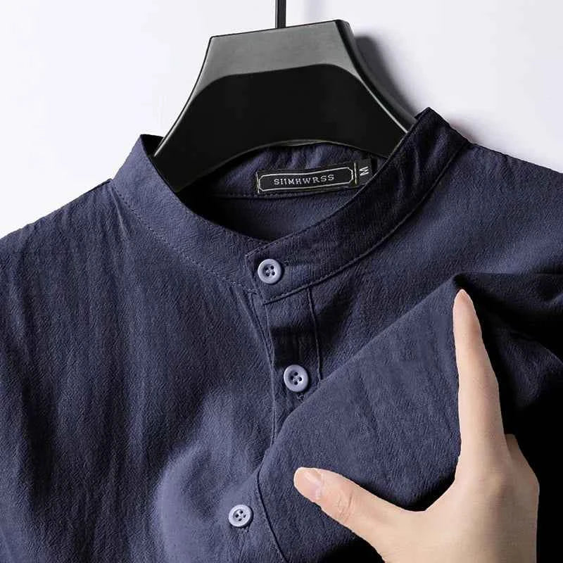 Linen Cotton Shirts for Men Lightweight Long Sleeve Henley Streetwear Beach Breathable Shirt Hawaiian Large T Shirts for Men