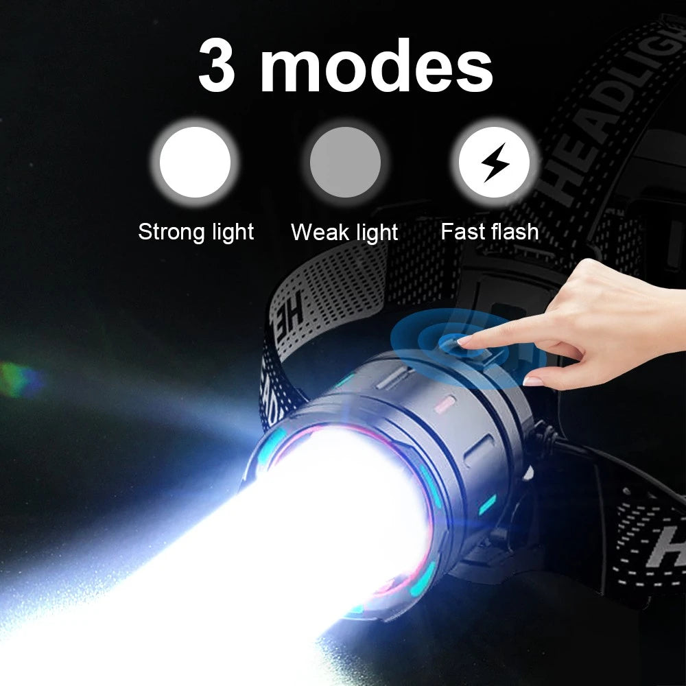 2026 New Super Powerful Headlamp 800W LED IR Sensor Headlight Rechargeable Head Flashlight 5000 Meter Head Lamp Fishing Lantern