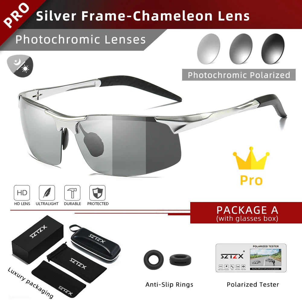 SZTZX Rimless Photochromic Sport Sunglasses – Polarized UV400 Cycling & Driving Goggle