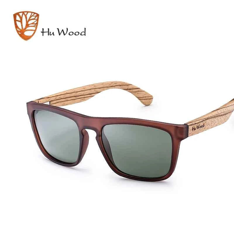 HU WOOD 8002 Zebra Wood Sunglasses – Polarized Mirror, UV400, Tall Rectangle, Unisex