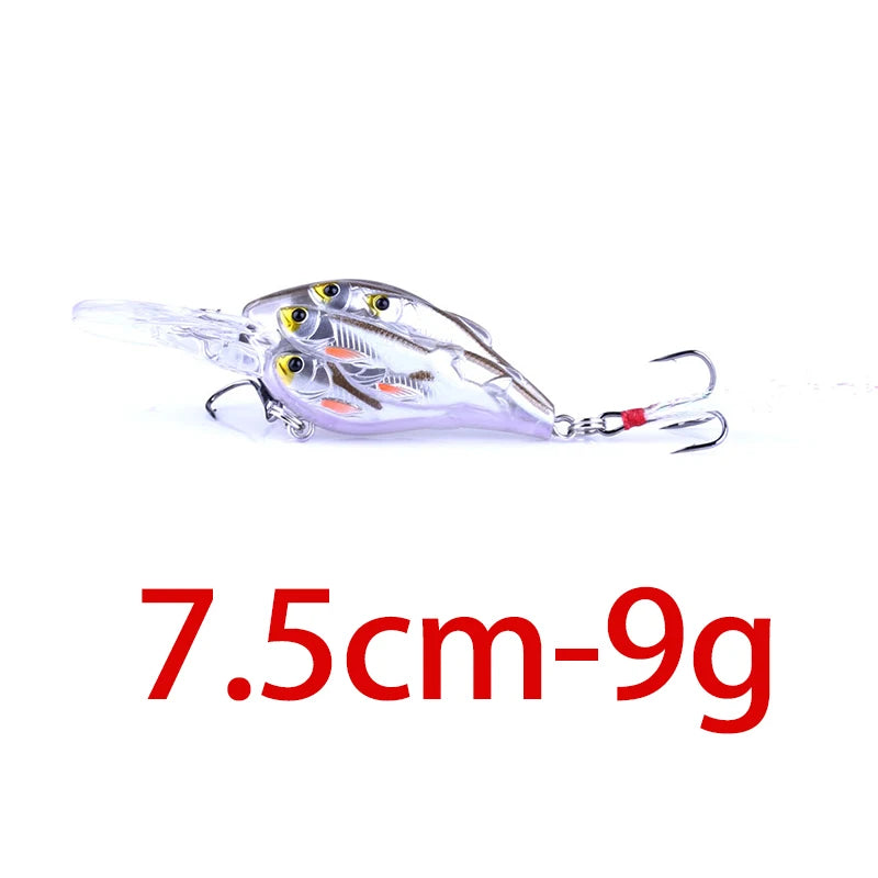75mm 9g Floating Crankbait Fishing Lure – Swimbait Wobbler with Rattle & 3D Eyes
