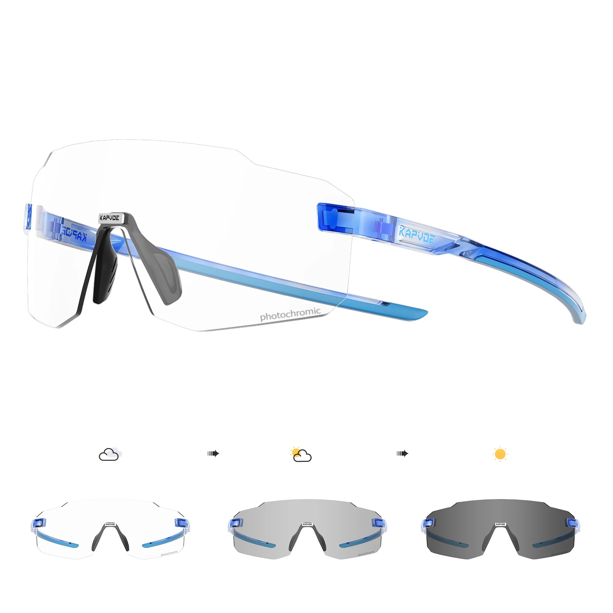 Kapvoe Photochromic Cycling Glasses – UV400 Lightweight MTB Bike Eyewear for Running, Skiing & Outdoor Sport