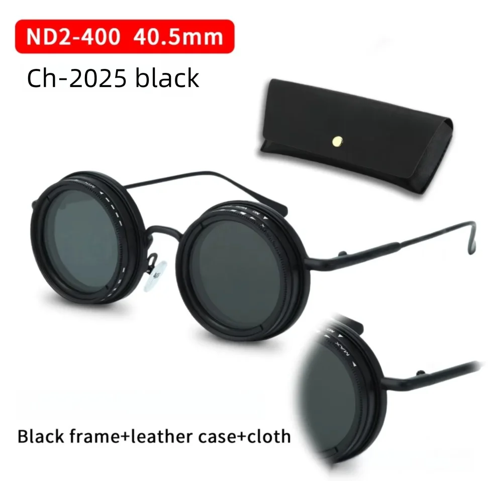 lafforgue ND9 Adjustable Dimming Steampunk Sunglasses – 9-Level ND Filter, Leather Side Shields, UV400, Unisex