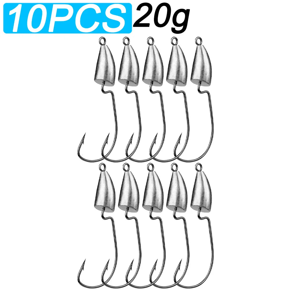10PCS Metal Jig Head Worm Hook 3.5g 5g 7g 10g 20g Weight Crank Fishhook Gear Sinker Pesca for Soft Lure Texas Rig Fishing Tackle