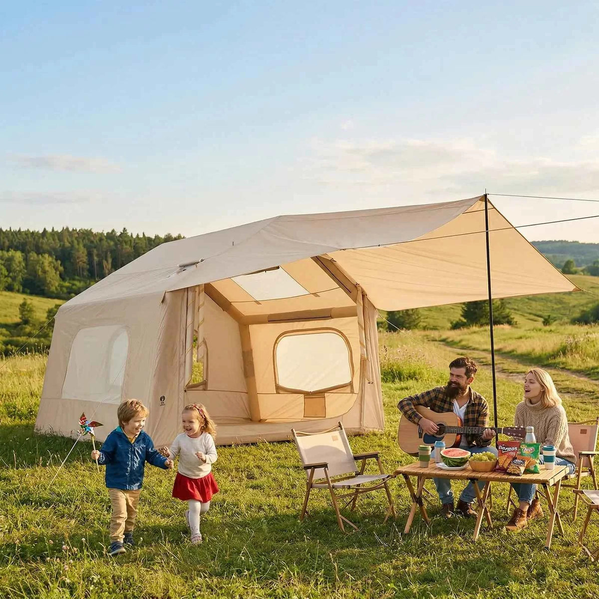 Spacious Inflatable Camping Tent – 6-8 Person, Quick Setup Air Pole System, Skylight & Canopy