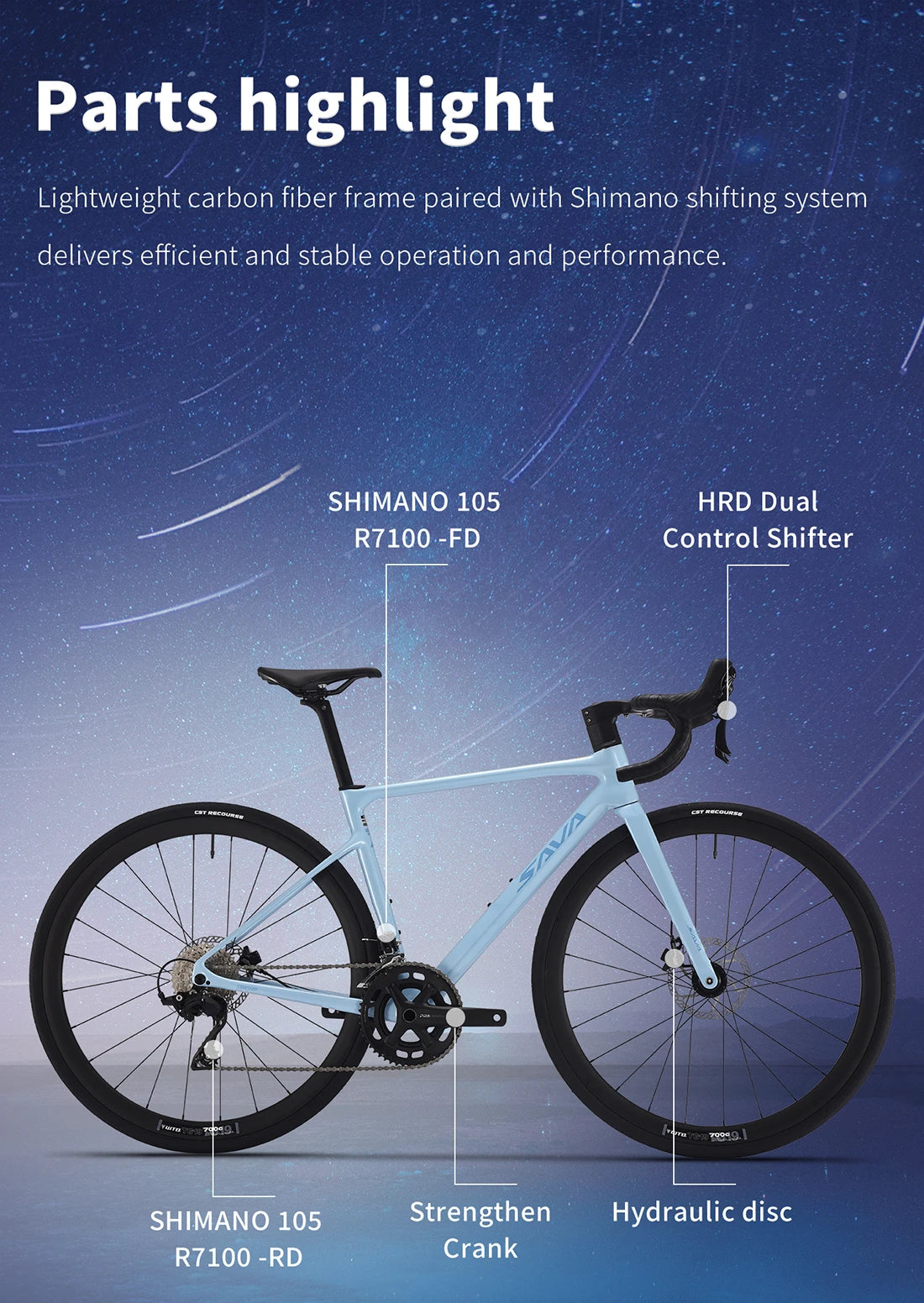 2025 SAVA NEW BIKE STAR SHIP Carbon Fiber Road Bike with HRD Dual Control Shifter Kit Road Racing Bike CE/UCI Certified