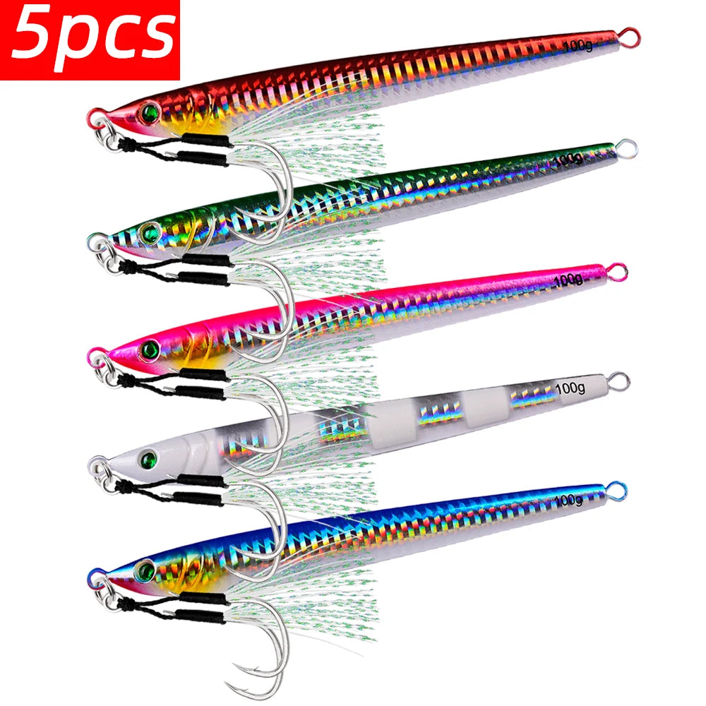 5-Piece Deep Sea Metal Jig Set – Fast-Sinking Slow Jig Spoon Lures | 60g, 80g & 100g | Ocean & Freshwater