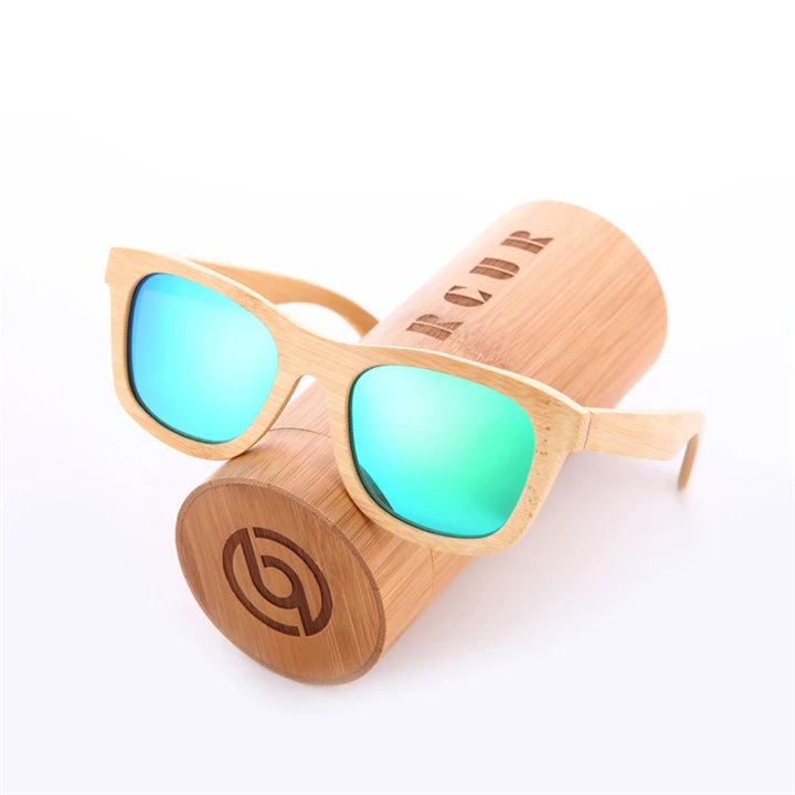 BARCUR Retro Square Bamboo Wood Polarized Sunglasses – UV400 Handmade