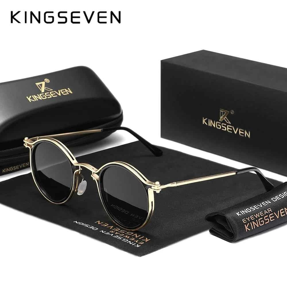 KINGSEVEN 66213 Round Sunglasses – Vintage Steampunk, Alloy Frame, UV400, Unisex