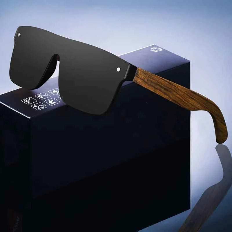 OI Wood 9908 Natural Wood Sunglasses – Polarized Mirror, UV400, Square, Unisex
