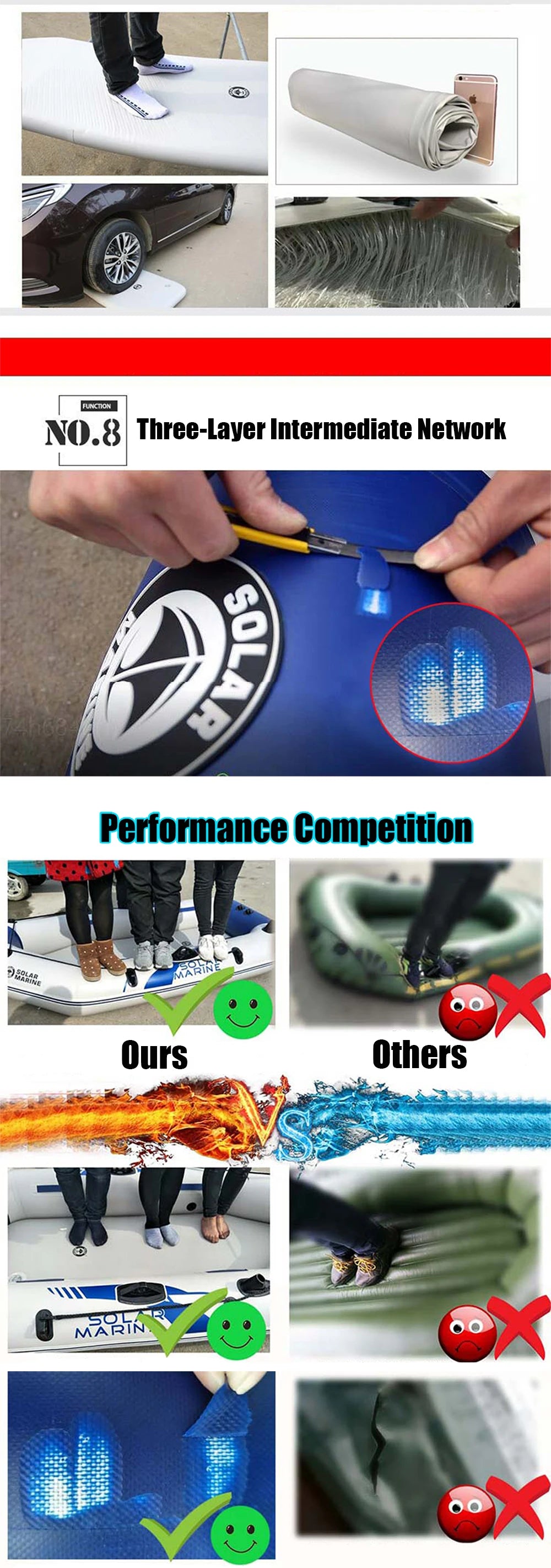 1.75-3.3m PVC Inflatable Kayak Fishing Boat with Slats Bottom for 1~6 Persons Canoeing Outdoor Water Sports Vacation Accessory