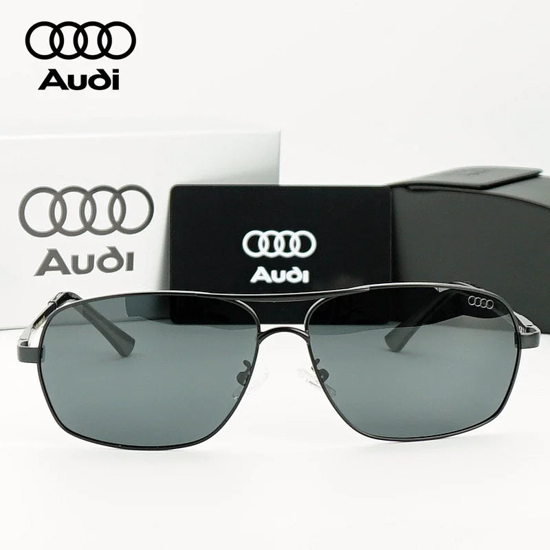 Audi Polarized Sunglasses – Unisex UV400 Anti-Reflective Alloy Frame Square Pilot Style with Original Case