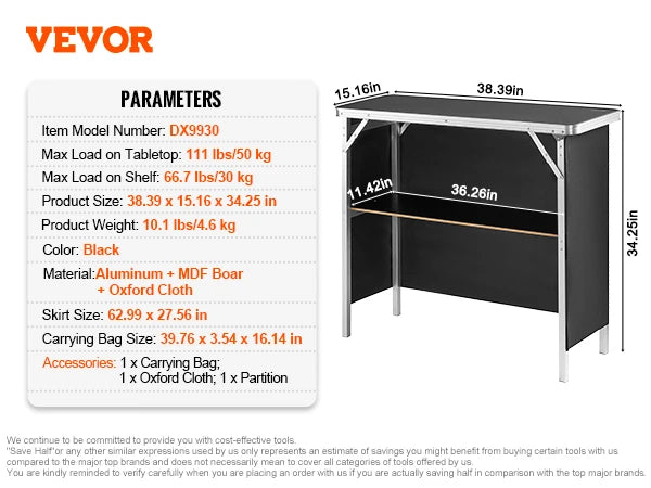 VEVOR Folding Portable Bar Table Table for Party Picnic E
