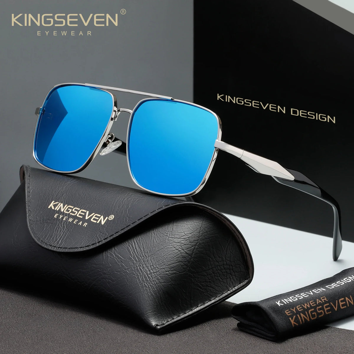 KINGSEVEN 7613 Alloy Sunglasses – Polarized Mirror, Anti-Reflective, UV400, Square, Unisex