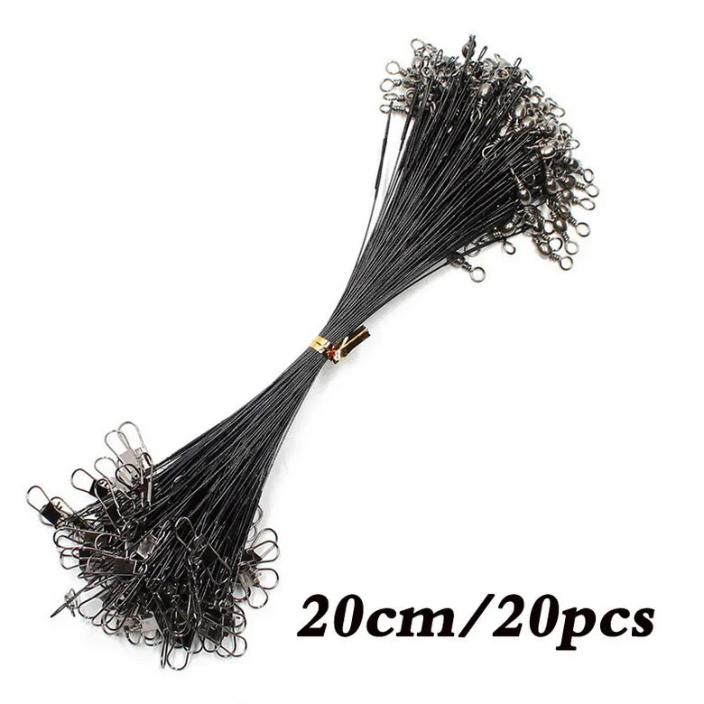 Anti Bite Steel Fishing Line Steel Wire Leader With Swivel Fishing , Leash Fishing Wire 15cm 20cm 30cm