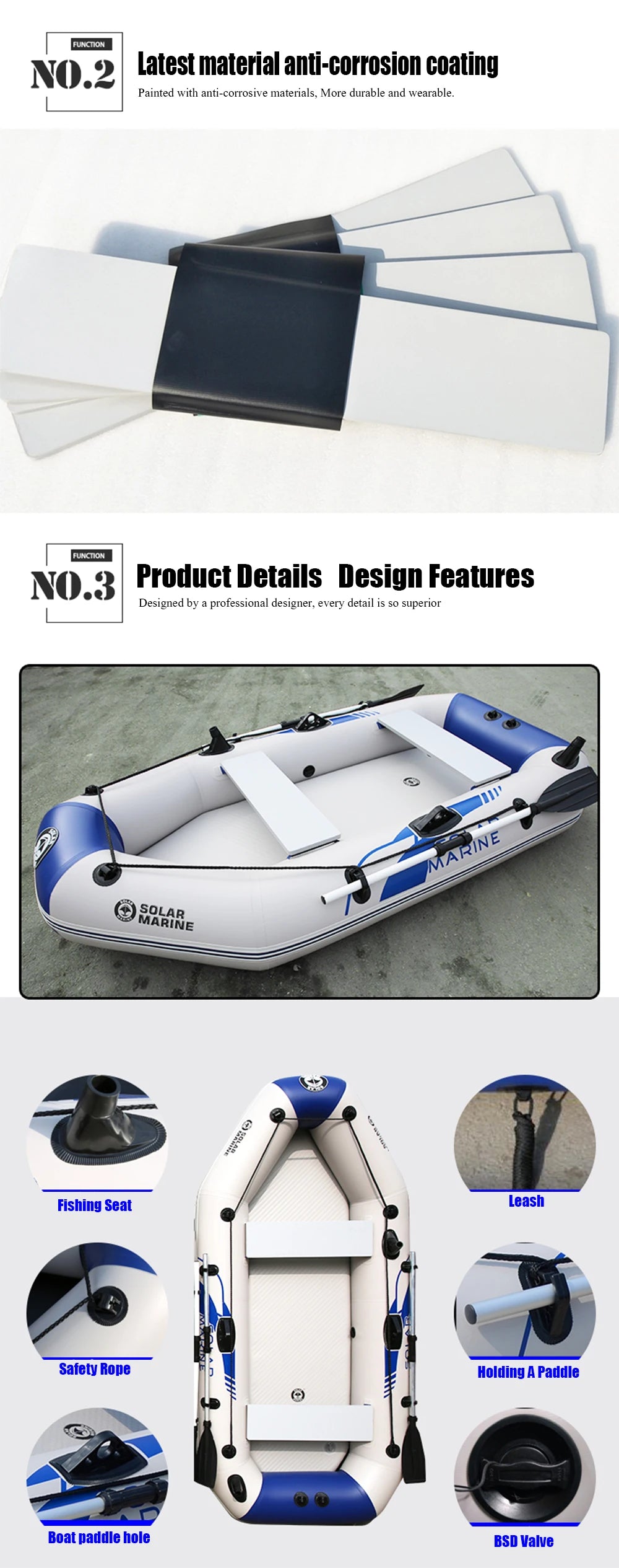 1.75-3.3m PVC Inflatable Kayak Fishing Boat with Slats Bottom for 1~6 Persons Canoeing Outdoor Water Sports Vacation Accessory