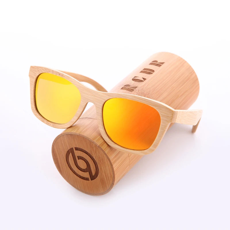 BARCUR Retro Square Bamboo Wood Polarized Sunglasses – UV400 Handmade