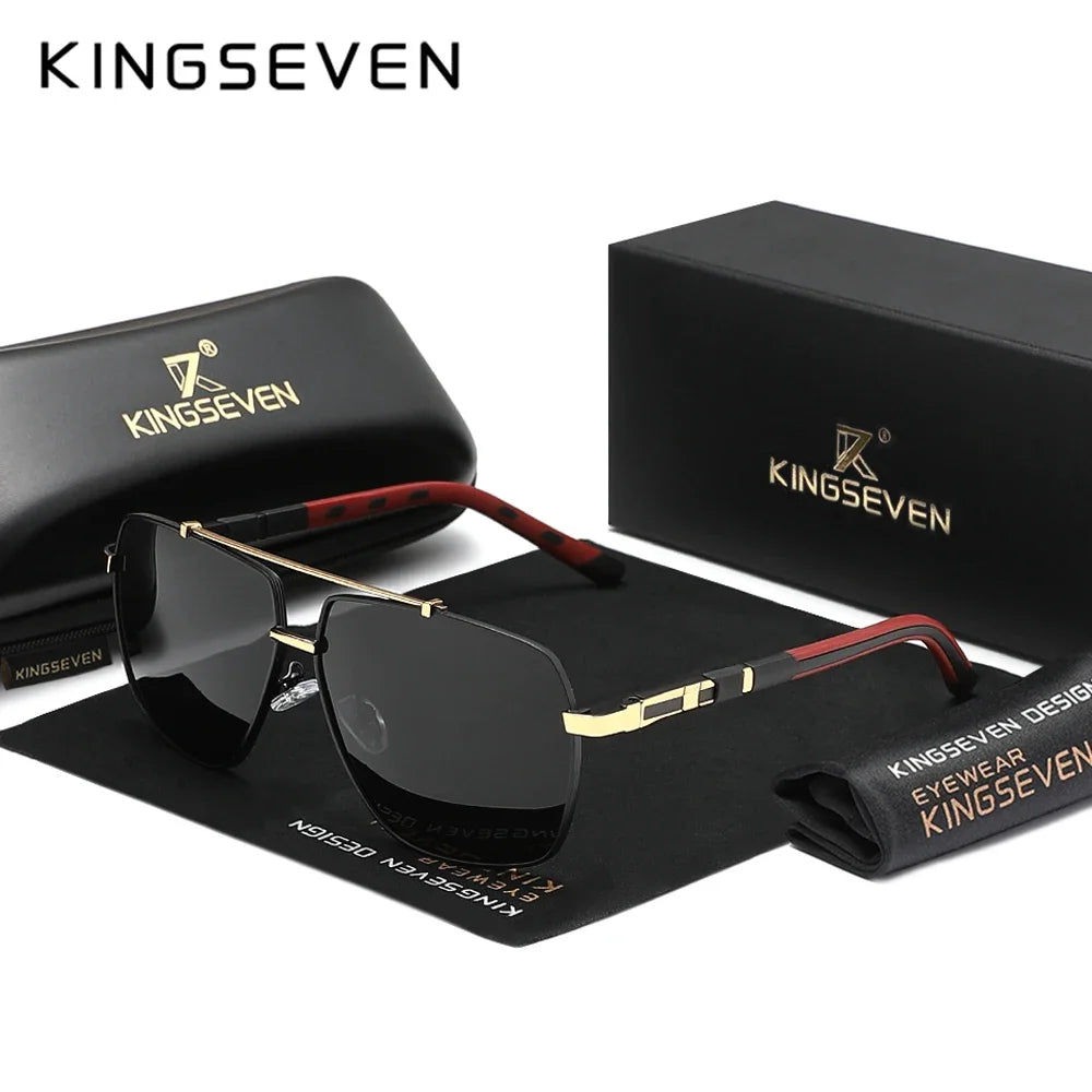 KINGSEVEN Square Polarized Sunglasses – UV400 Mirror Aluminum Frame for Men & Women