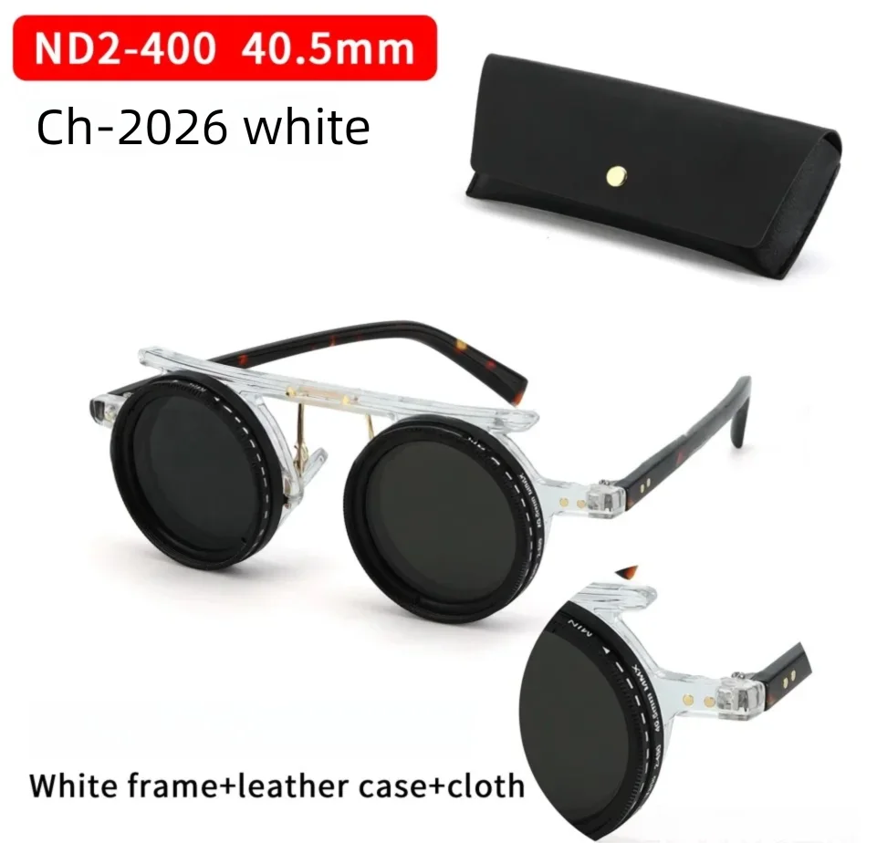 lafforgue ND9 Adjustable Dimming Steampunk Sunglasses – 9-Level ND Filter, Leather Side Shields, UV400, Unisex