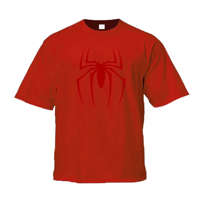 Red Spider Printed Gym Sport Clothing Fitness Oversized Loose Cotton Shirt Mens Hip Hop Short Sleeve Bodybuilding Muscle T-shirt