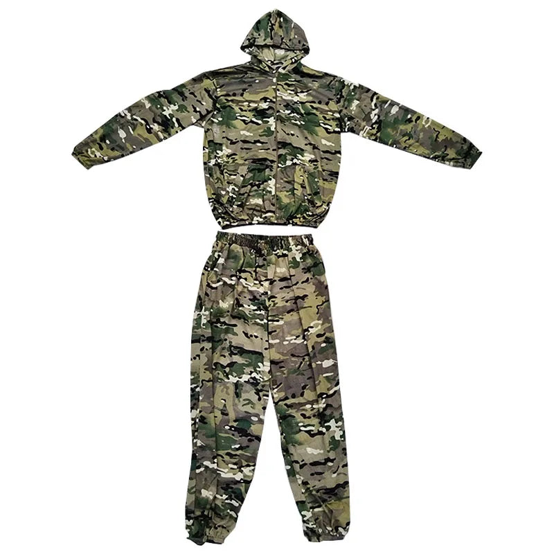 AUKUPKEE Tactical Mesh Mosquito-Proof Suit – Unisex Camo Hoodie & Pants Set