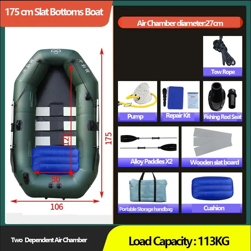 1.75~3.6m Green Fishing Kayak PVC Inflatable Boat with Air Deck Bottoms Set Fishing Boat Raft Rubber Dinghy Inflatable Clip Net