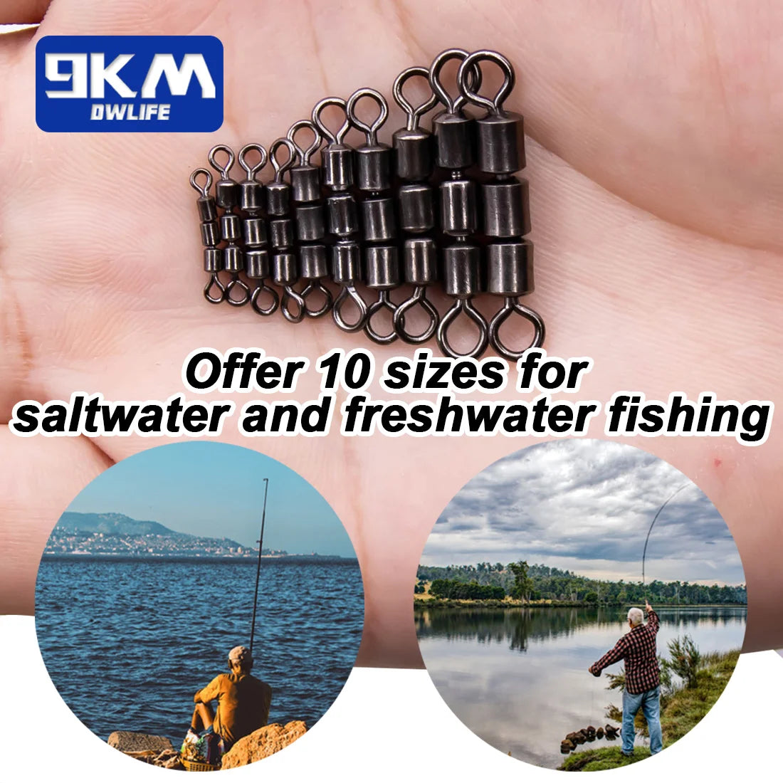 Triple Roller Barrel Swivels – High-Speed 3-Bearing Fishing Swivels (10 Sizes, 15/30/60 Pack)