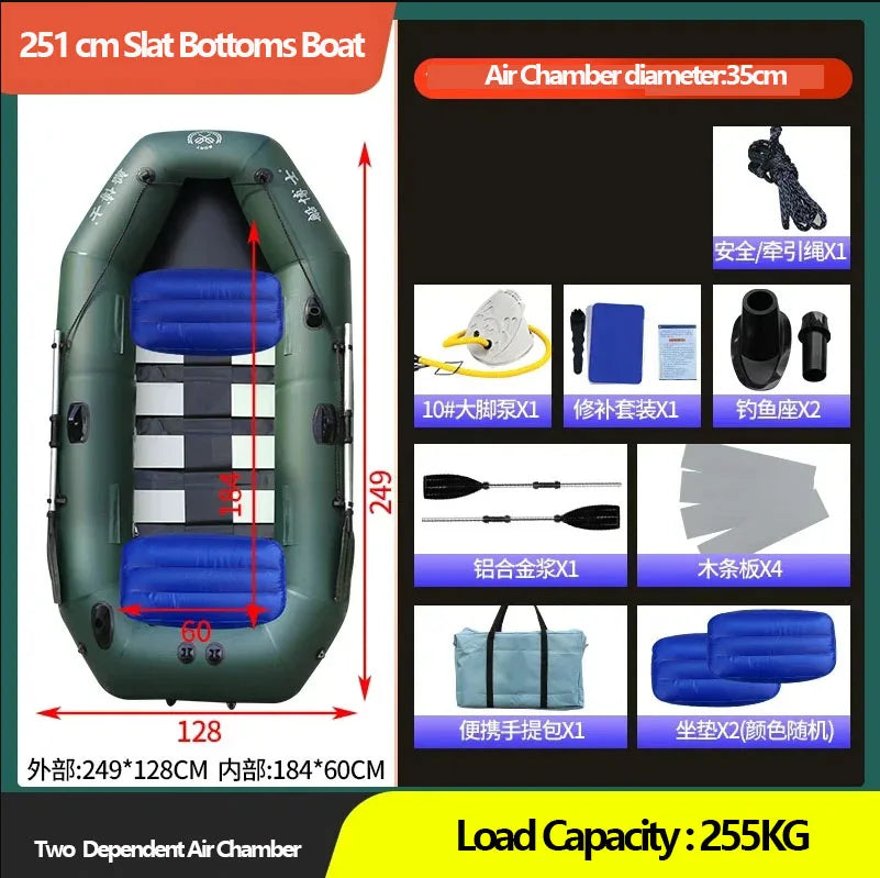 1.75~3.6m Green Fishing Kayak PVC Inflatable Boat with Air Deck Bottoms Set Fishing Boat Raft Rubber Dinghy Inflatable Clip Net