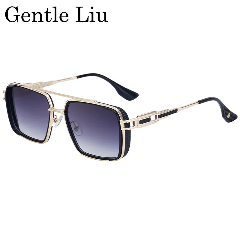 GENTLE LIU WF-5G44 Steampunk Double Beam Square Sunglasses – Alloy Frame, UV400