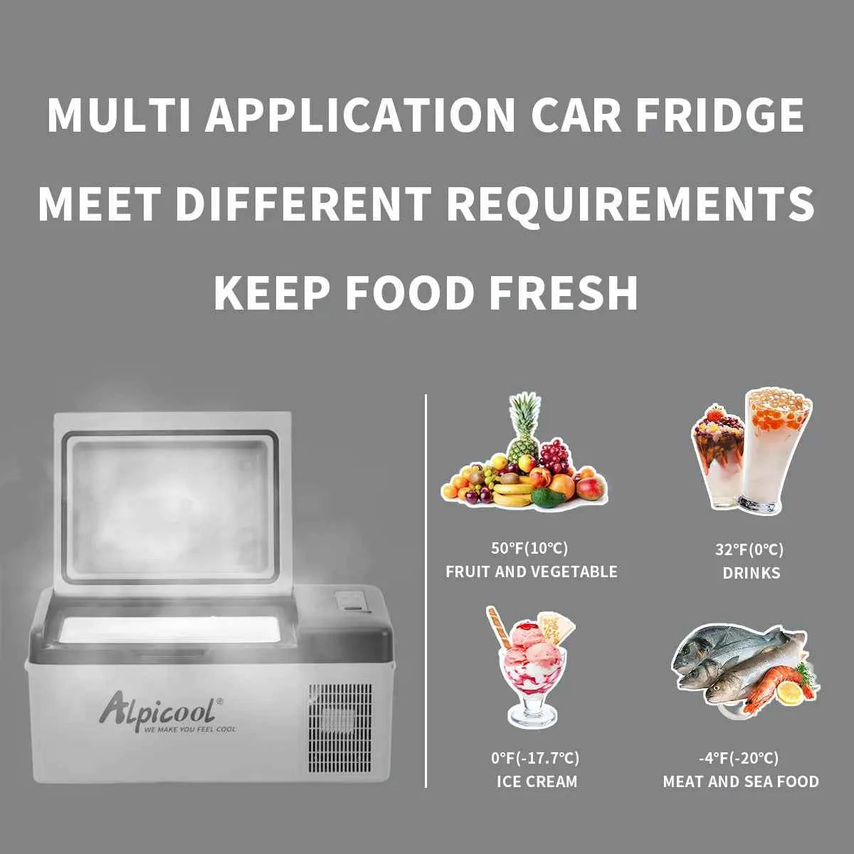 Alpicool C20 20L Portable Compressor Fridge Freezer – 12V/24V DC & 110V AC for Car, Camping & Home