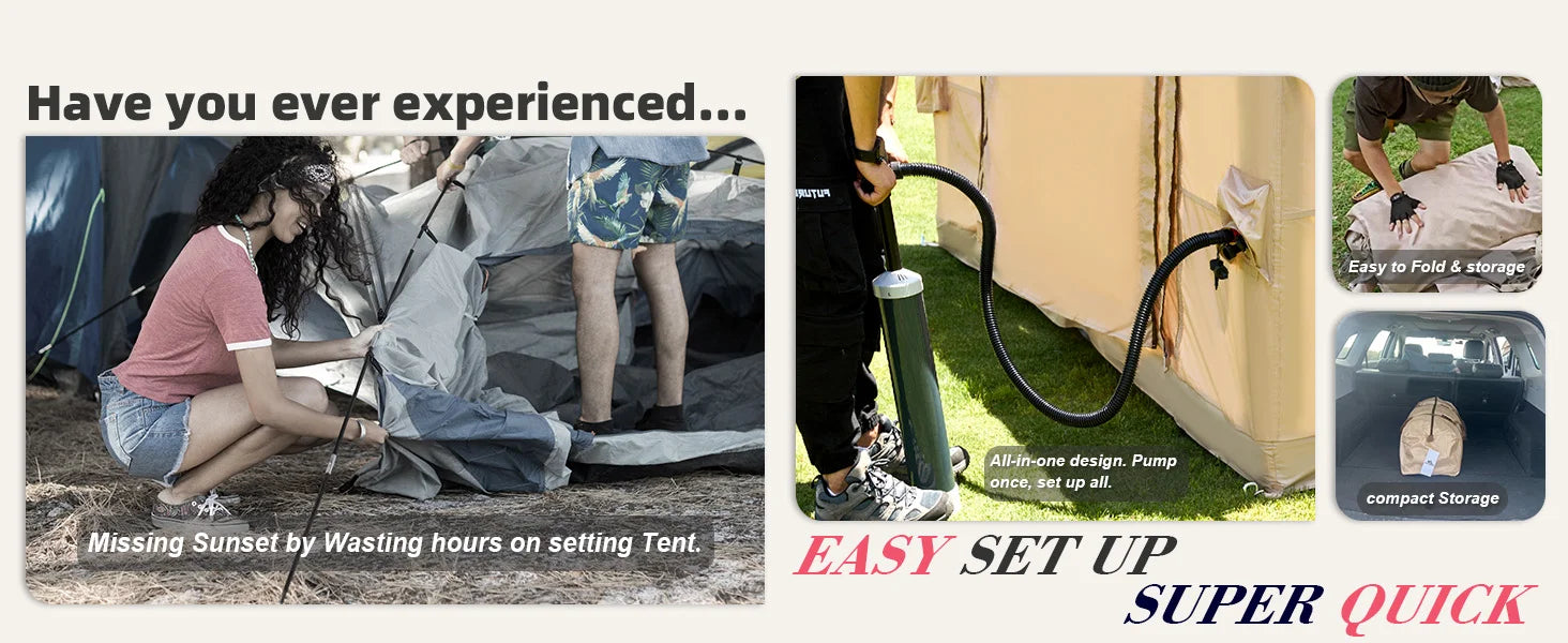 SENLEETO 6-8 Person Inflatable Camping Tent | Stove Jack, AC Vent & Pump Included