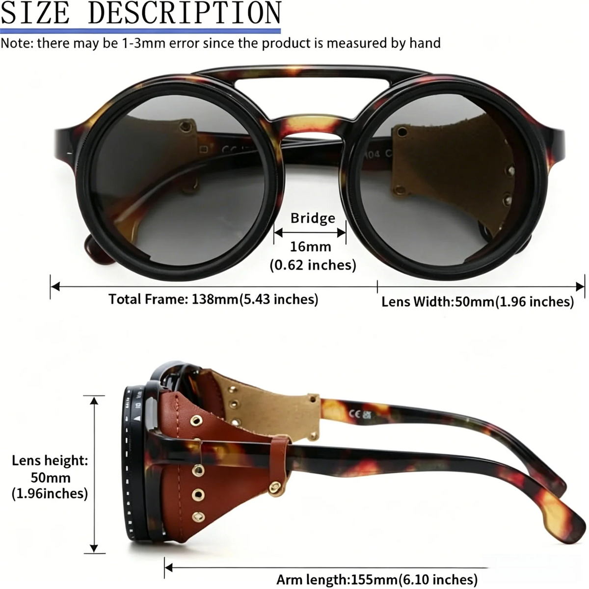 lafforgue ND9 Adjustable Dimming Steampunk Sunglasses – 9-Level ND Filter, Leather Side Shields, UV400, Unisex