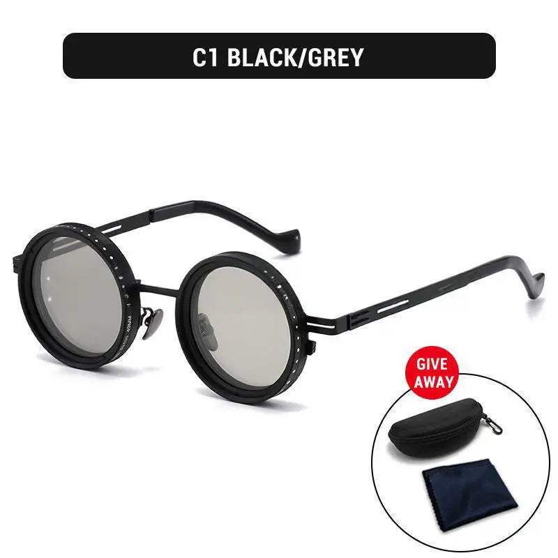 lafforgue ND9 Adjustable Dimming Steampunk Sunglasses – 9-Level ND Filter, Leather Side Shields, UV400, Unisex