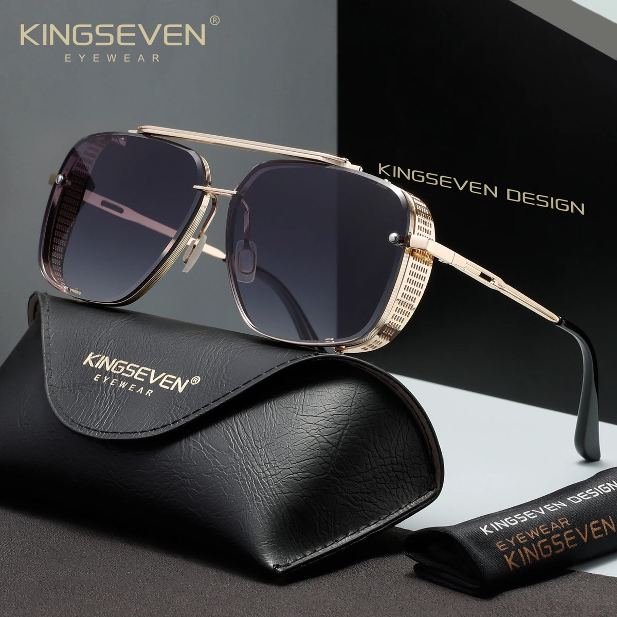 KINGSEVEN Luxury Polarized Driving Sunglasses – UV400 Gradient Lens, Rectangle Frame