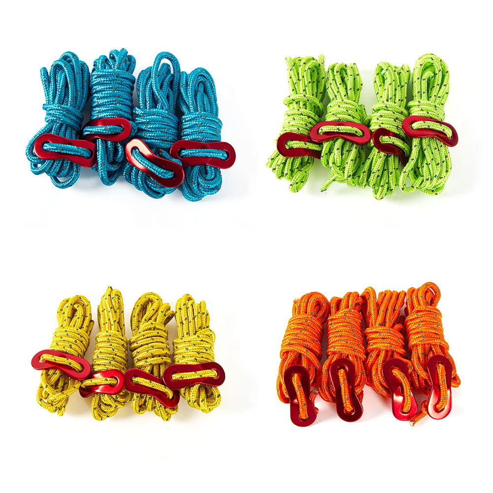 4pcs Tent Wind Rope Cord Tensioner High-strength Reflective Lanyard Rope with 2 Holes Buckle