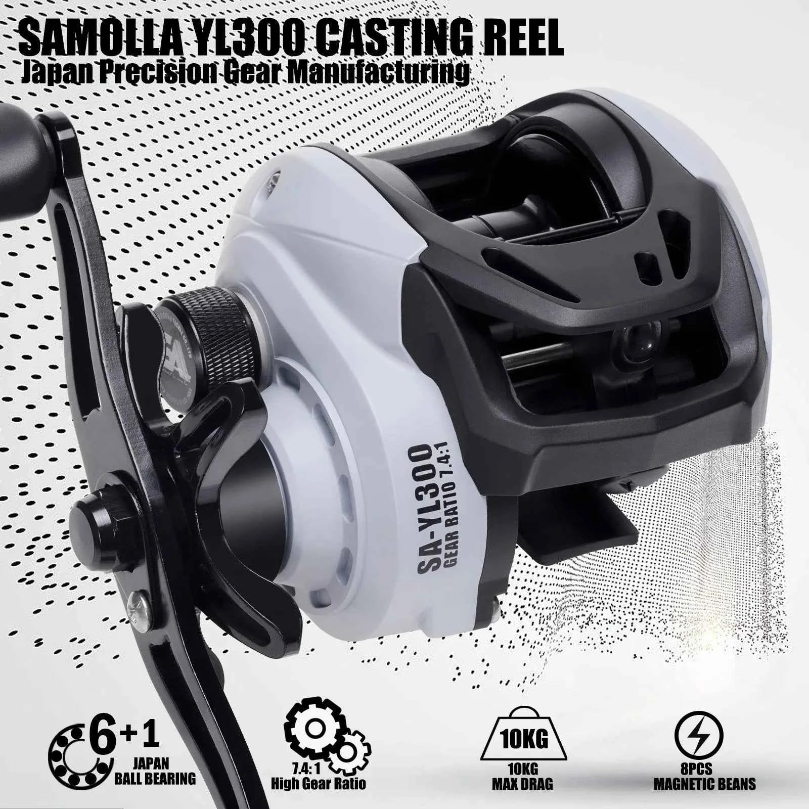 Fishing Reel YL300 Baitcasting Fishing Reel 6+1BB 7.4:1 10KG Drag Force Short-Shaft All-Purpose Spool For Snakehead Fishing