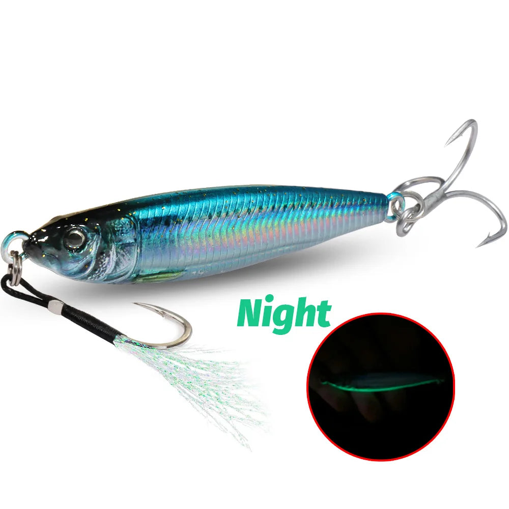 Metal Jig Bait 20g 30g 40g Spinner Sinking 3D Eye Color Laser Spinning Gear Luring Cast Fishing Tackle Blade Hook Pesca VIB Lure