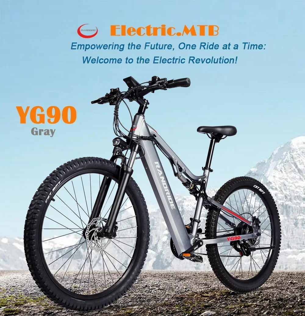 Electric Bicycle RANDRIDE YG90 1000W 48V17AH Hydraulic Brake E-bike with Full Suspension 21 Gears Shift Free Rack Electric bike