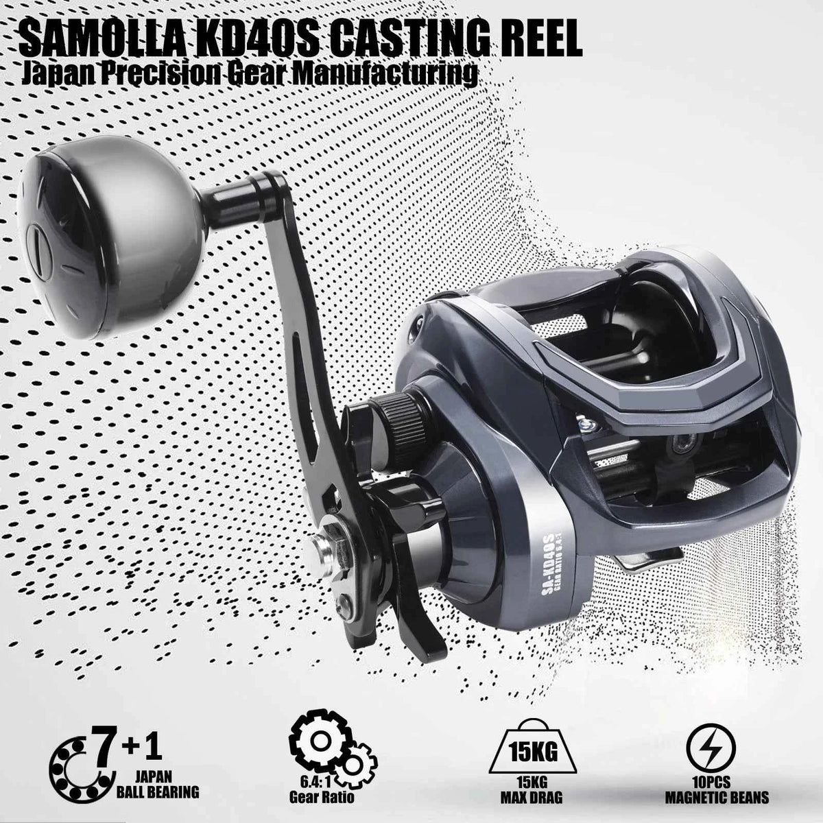 SAMOLLA Baitcasting Reel – Max 15kg Drag, 6.4:1 Brass Gear, Saltwater & Freshwater Fishing Reel