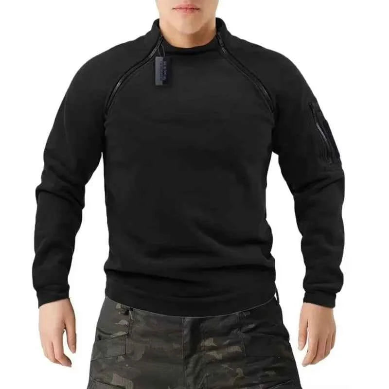 Tactical Sweatshirt Men Thick Double Zipper Fleece Hoodie Pullover Casual Outdoor Sports Long Sleeve Jacket Warm Breathable New