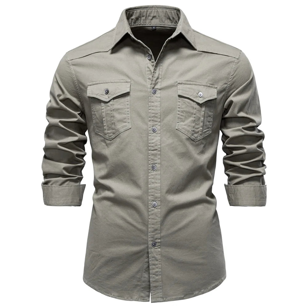 AIOPESON 2025 Business Cotton Pocket Shirt Men Long Sleeve Quality Casual Shirts for Men Casual Slim Fit Solid Color Men Shirts