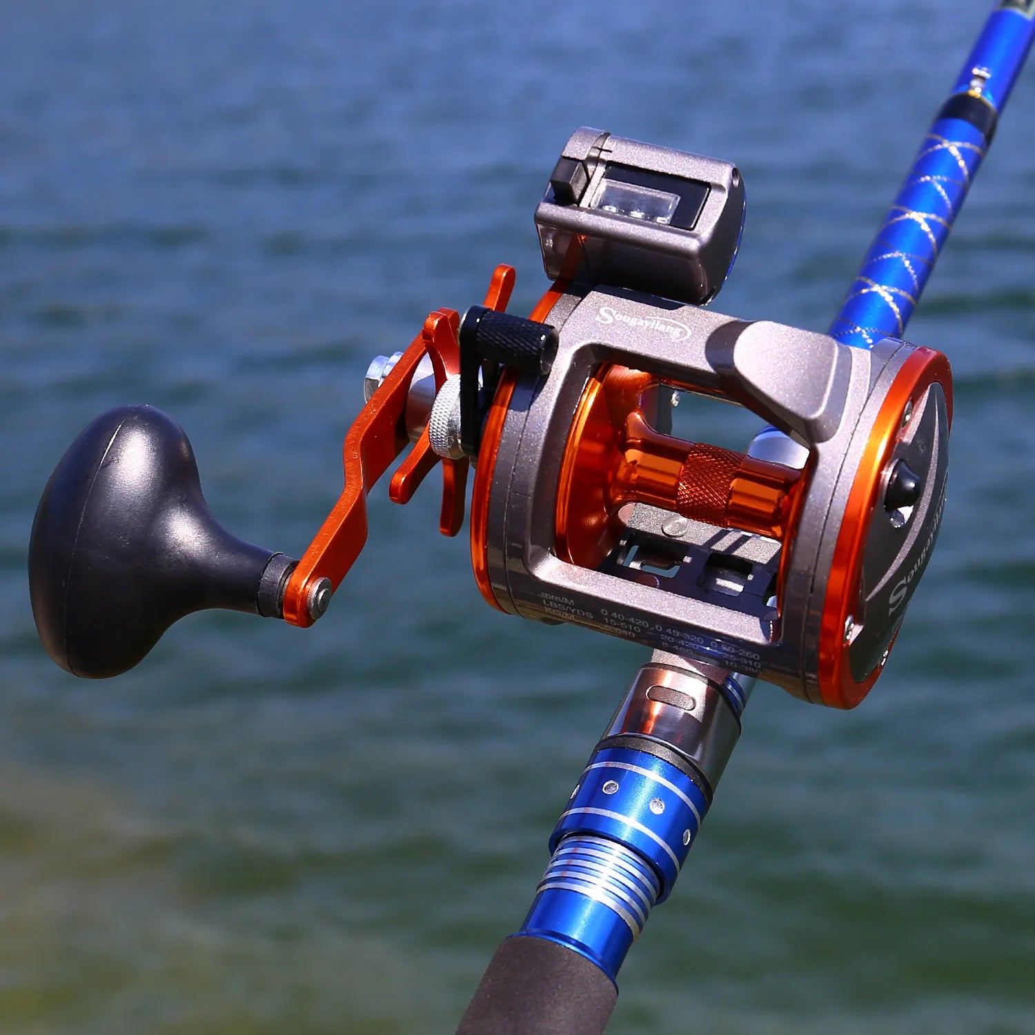 Sougayilang Thunder LS II Line Counter Trolling Reel – Conventional Level Wind 4.1:1 6+1BB 30KG Drag for Sea Bass & Grouper