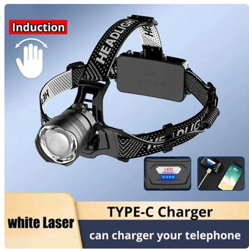 300000000LM Upgrade 4*White laser Headlamp Fishing Headlight 18650 Battery Flashlight USB Rechargeable Head Lights Torch Lantern